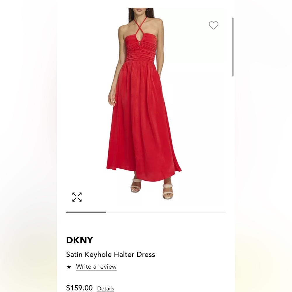 DKNY Red Satin Keyhole Halter Maxi Dress